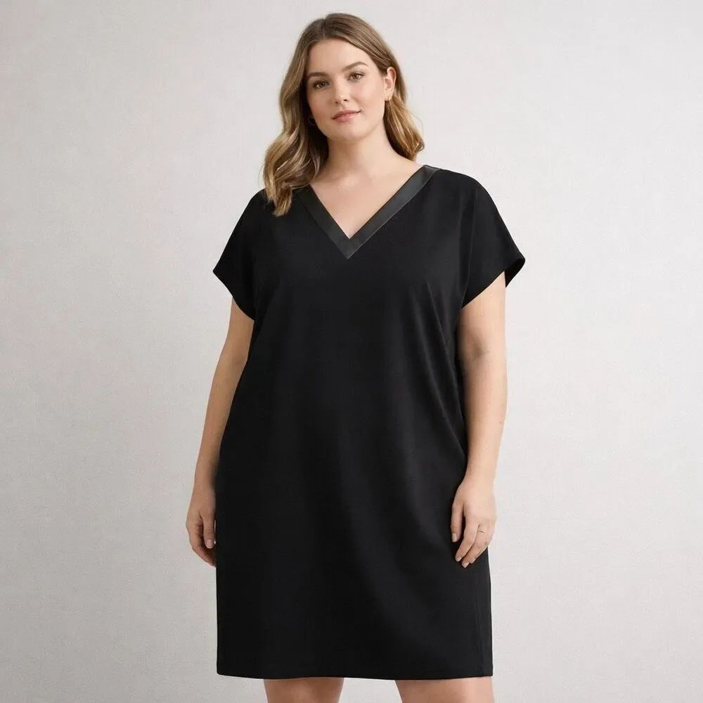 Lane Bryant BlackβShift Dress Faux Leather Trim 18/20 NWT